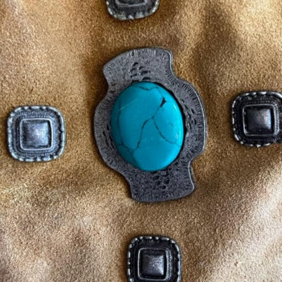 Free People Suede Leather Beaded Fringe Crossbody with Faux Turquoise - Picture 9 of 15